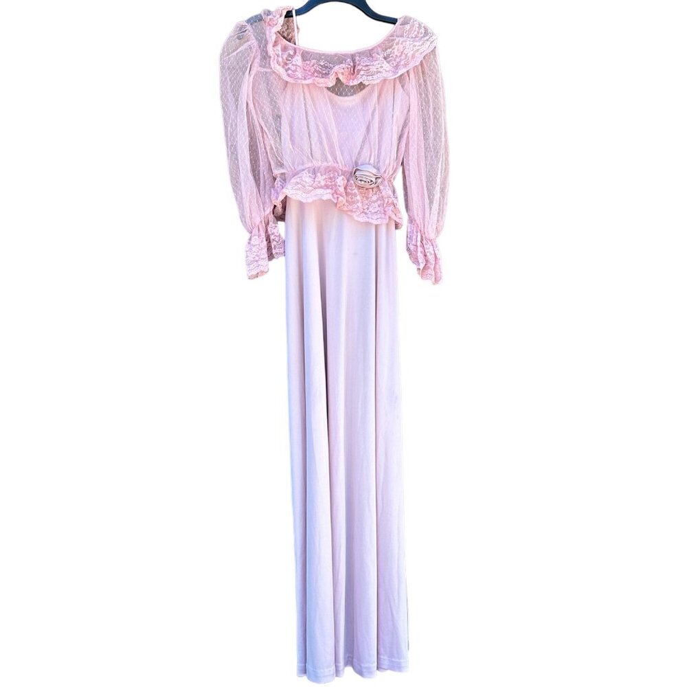 Vintage Eve of MIlady Lavender 70s 80s Satin Lace Cover Prom Bridesmaid Dress Si - Picture 3 of 13